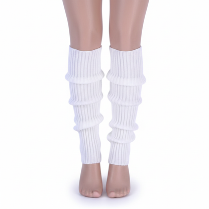 Pair of Womens Leg Warmers Disco Winter Knit Dance Party Crochet Legging Socks Costume - White V563-BR-LEGW-WHT