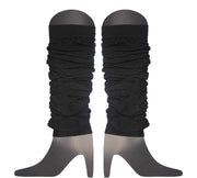 LEG WARMERS Knitted Womens Neon Party Knit Ankle Fluro Dance Costume 80s Pair - Black V563-BR-LEGWKNIT-BLK