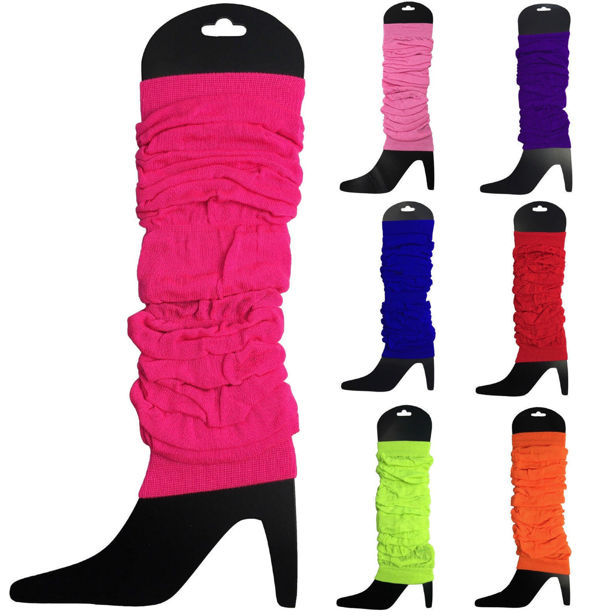 LEG WARMERS Knitted Womens Neon Party Knit Ankle Fluro Dance Costume 80s Pair - Fluro Orange V563-BR-LEGWKNIT-FLUROORG