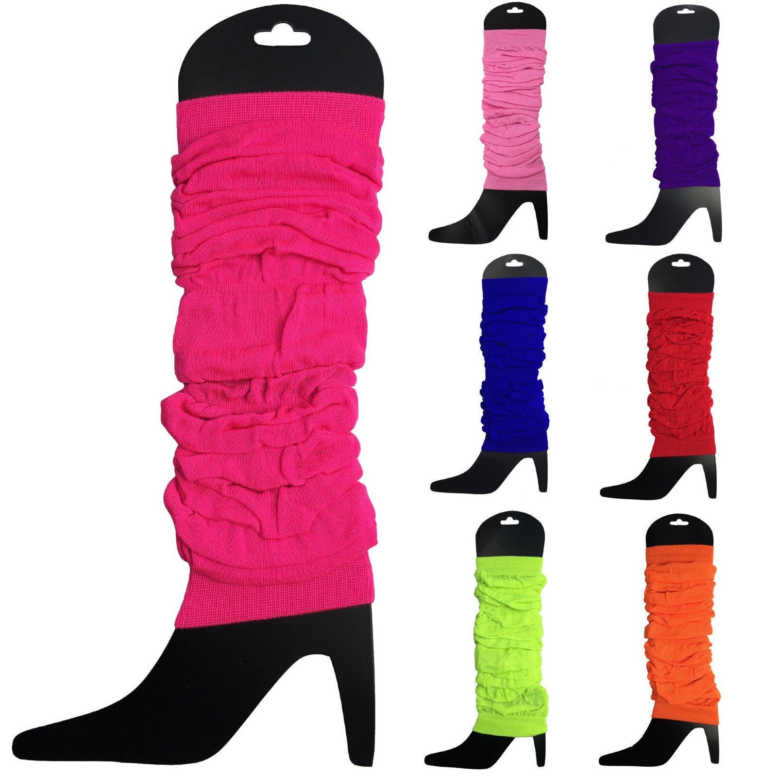 LEG WARMERS Knitted Womens Neon Party Knit Ankle Fluro Dance Costume 80s Pair - Fluro Orange V563-BR-LEGWKNIT-FLUROORG