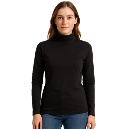 Ladies SKIVVY Womens Long Sleeve Plain Top Warm Turtleneck Cotton High Neck in Black - L V563-BR-LSKIVV-BLK-L