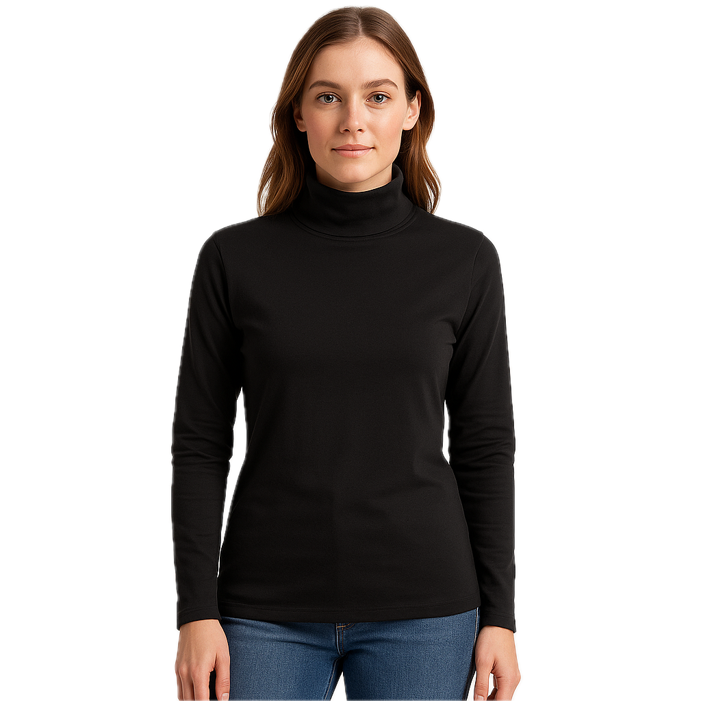 Ladies SKIVVY Womens Long Sleeve Plain Top Warm Turtleneck Cotton High Neck in Black - M V563-BR-LSKIVV-BLK-M