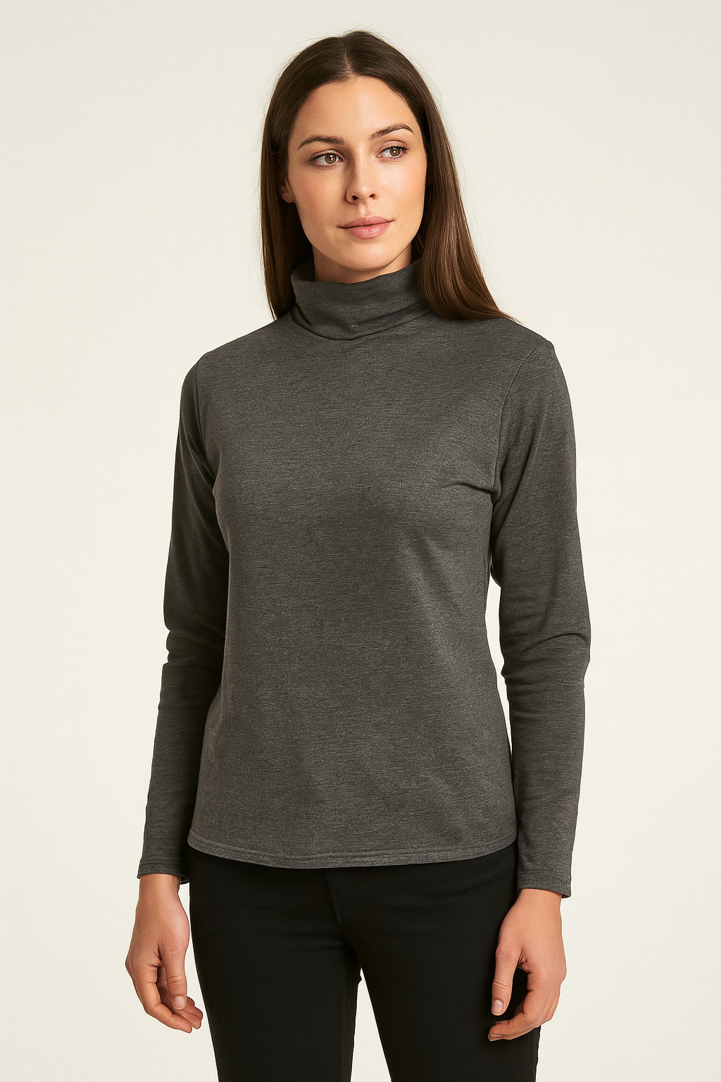 Ladies SKIVVY Womens Long Sleeve Plain Top Warm Turtleneck Cotton High Neck - Coal Marle - X-Small V563-BR-LSKIVV-CLMRLE-XS