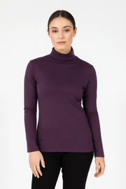 Ladies SKIVVY Womens Long Sleeve Plain Top Warm Turtleneck Cotton High Neck - Plum - X-Small V563-BR-LSKIVV-PLUM-XS
