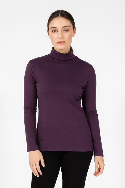 Ladies SKIVVY Womens Long Sleeve Plain Top Warm Turtleneck Cotton High Neck - Plum - X-Small V563-BR-LSKIVV-PLUM-XS