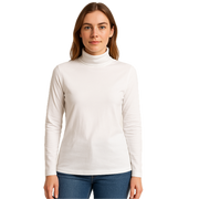 Ladies SKIVVY Womens Long Sleeve Plain Top Warm Turtleneck Cotton High Neck in White - XL