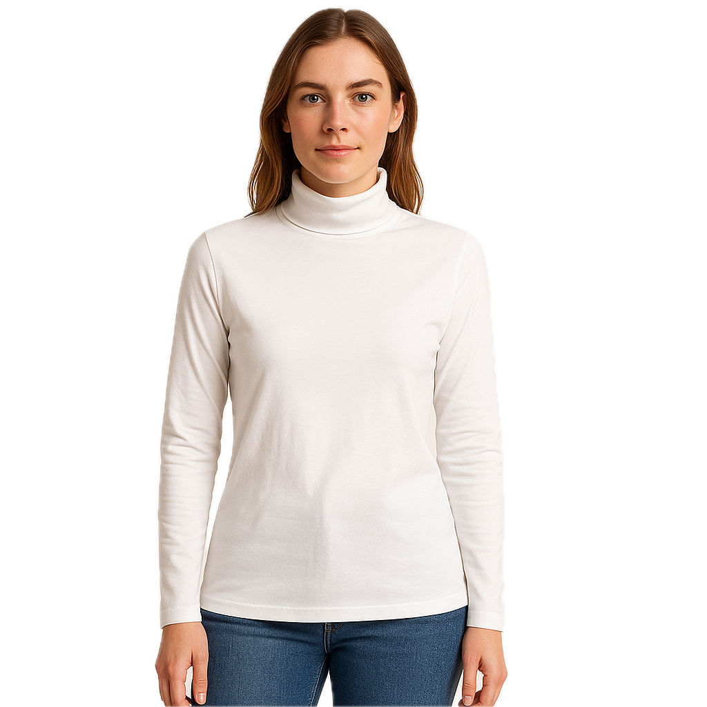 Ladies SKIVVY Womens Long Sleeve Plain Top Warm Turtleneck Cotton High Neck in White - XL