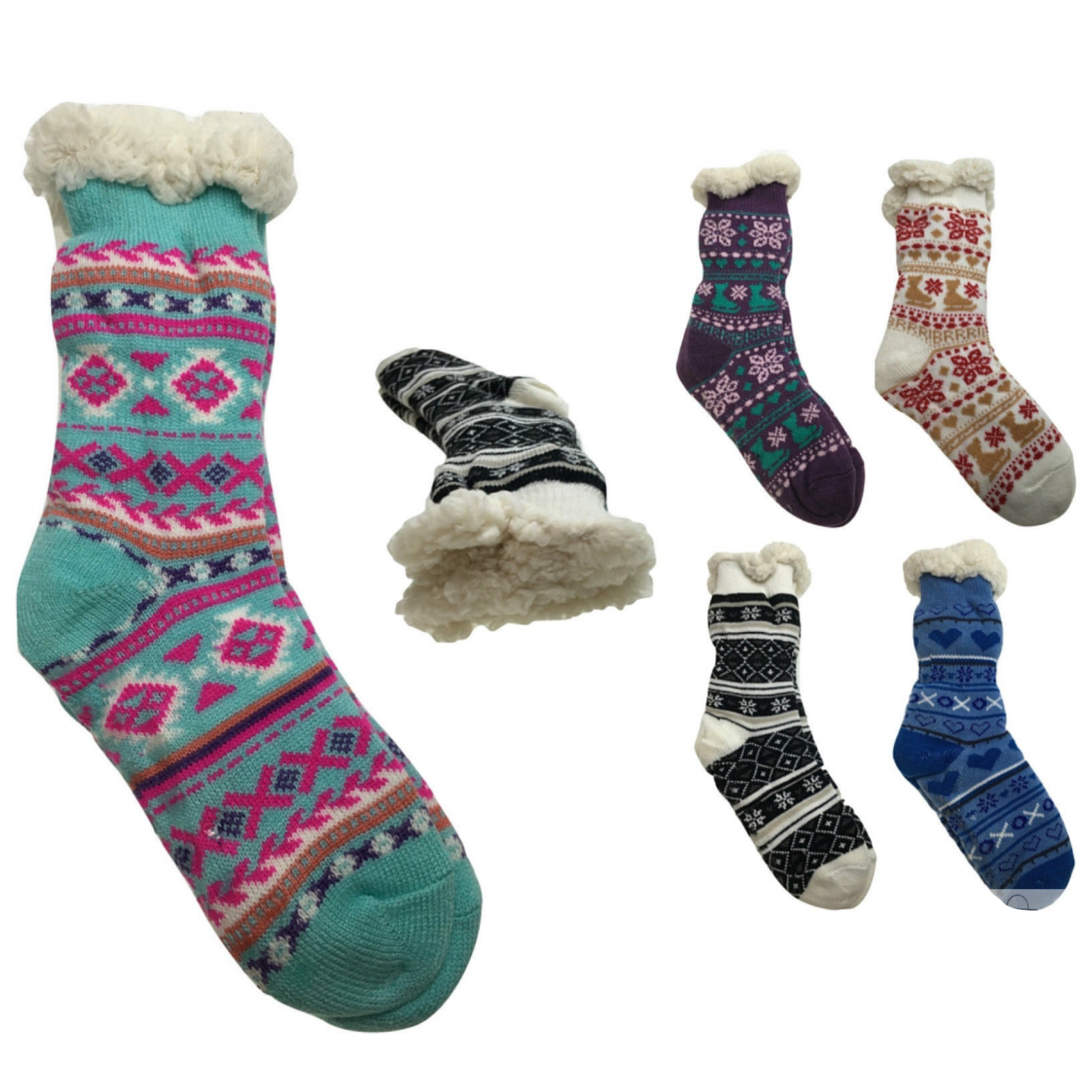 1 Pair Ladies Thick Fur Bed Socks Womens Soft Work Fluffy Slipper Non Slip - One Size V563-BR-LTBSKS-ONESIZE