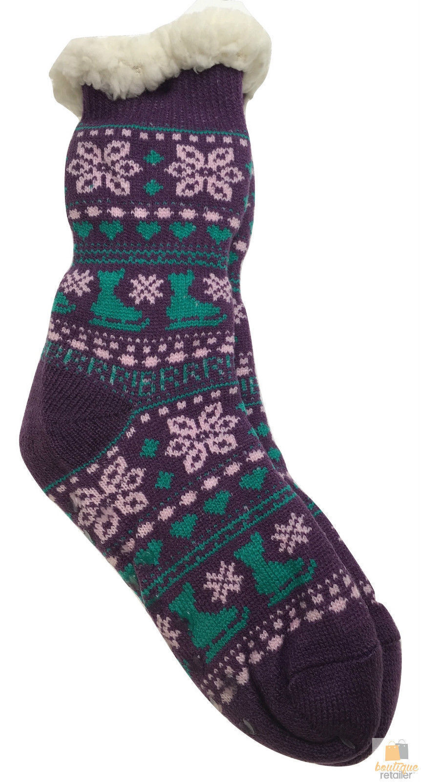 1 Pair Ladies Thick Fur Bed Socks Womens Soft Work Fluffy Slipper Non Slip - One Size V563-BR-LTBSKS-ONESIZE