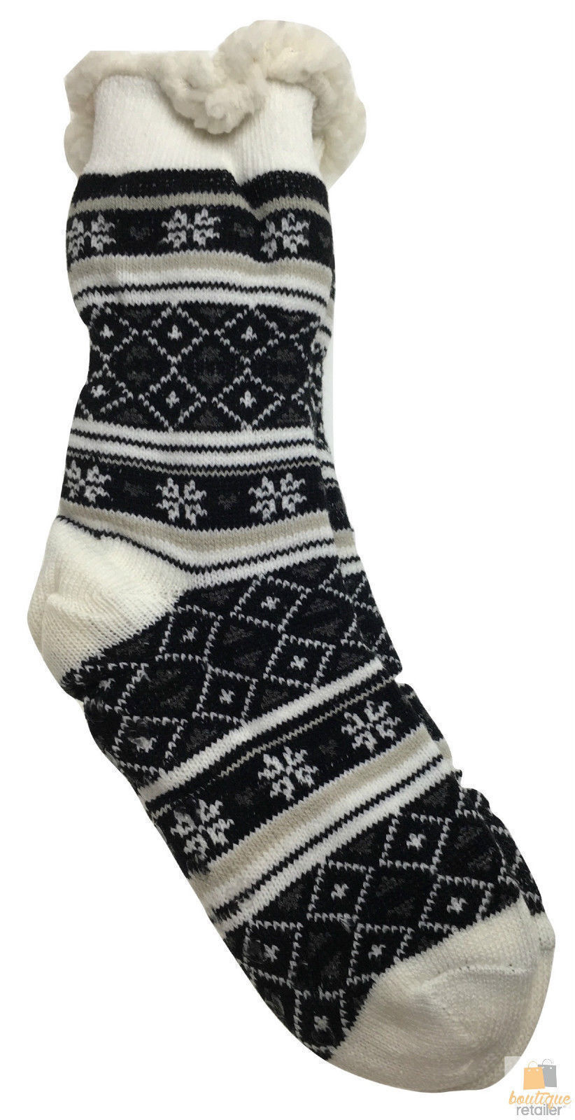 1 Pair Ladies Thick Fur Bed Socks Womens Soft Work Fluffy Slipper Non Slip - One Size V563-BR-LTBSKS-ONESIZE