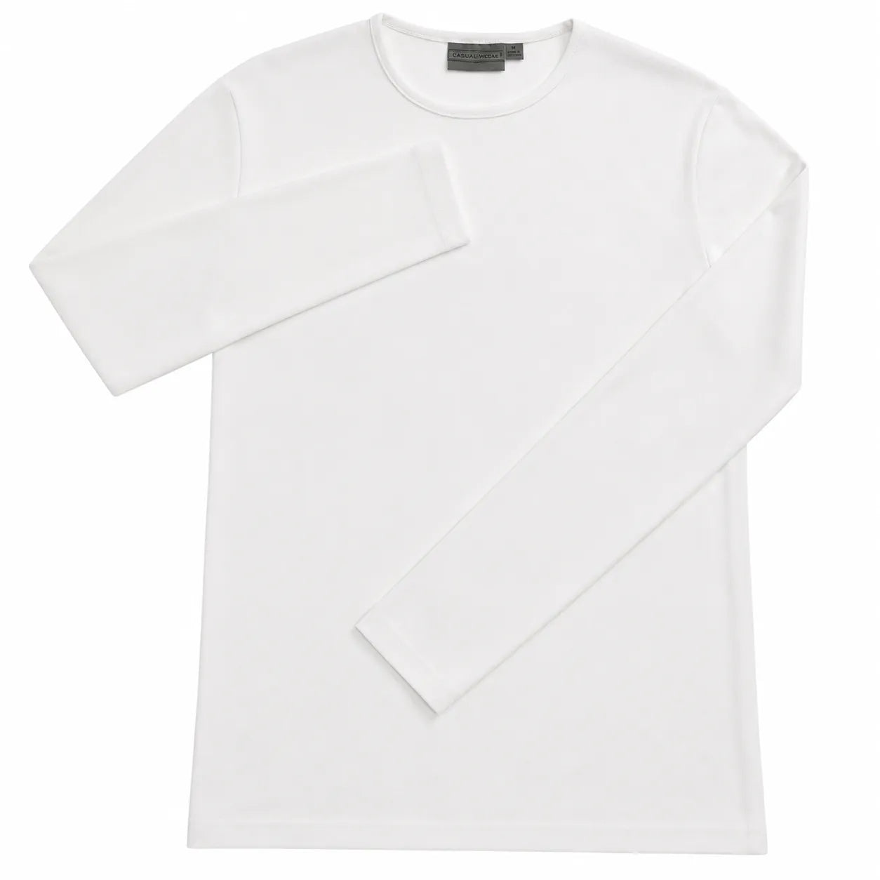 Mens 100% Cotton Long Sleeve T Shirt Plain Basic Slim Fit Tee Casual Top - White - XL V563-BR-MCPLSLEEV-WHT-XL