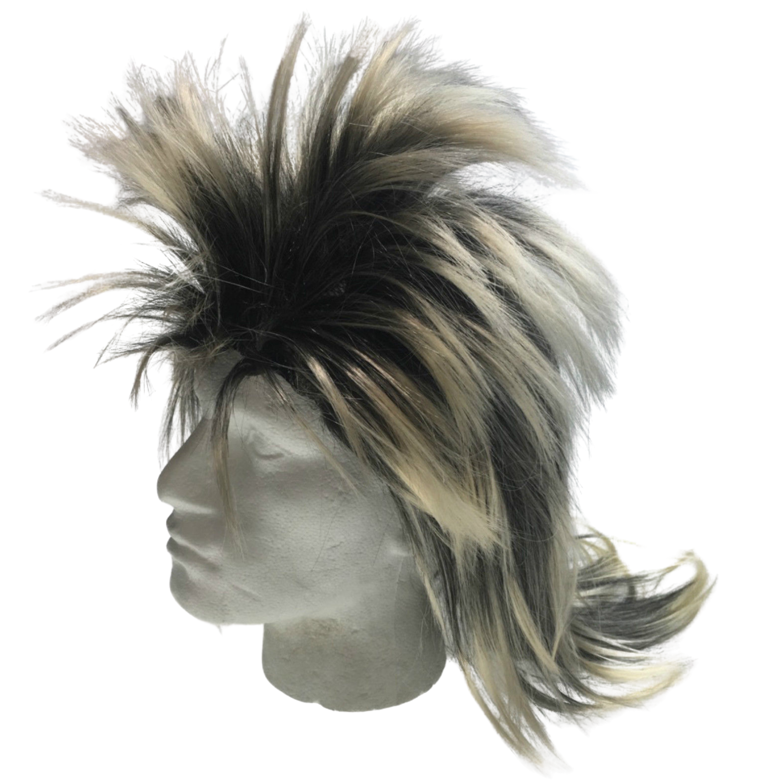 Mens Long SPIKY Wig Rock Punk 80s Fancy Dress Costume Bogan Mullet Spikey - Black/Blonde V563-BR-MLSKYWIG-BLK-BLONDE