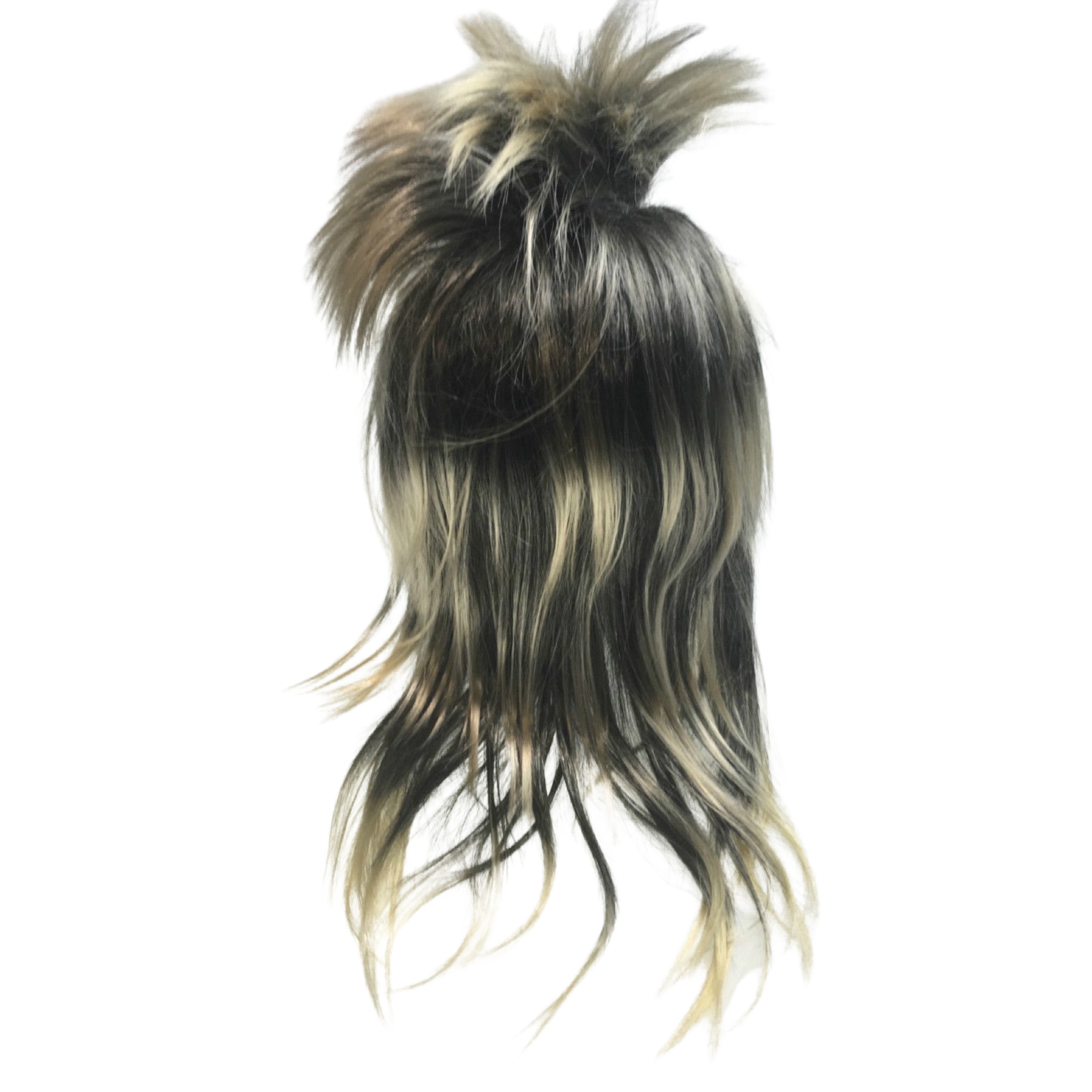 Mens Long SPIKY Wig Rock Punk 80s Fancy Dress Costume Bogan Mullet Spikey - Black/Blonde V563-BR-MLSKYWIG-BLK-BLONDE