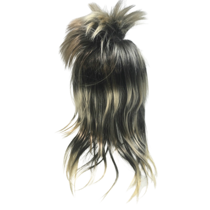 Mens Long SPIKY Wig Rock Punk 80s Fancy Dress Costume Bogan Mullet Spikey - Black/Blonde V563-BR-MLSKYWIG-BLK-BLONDE