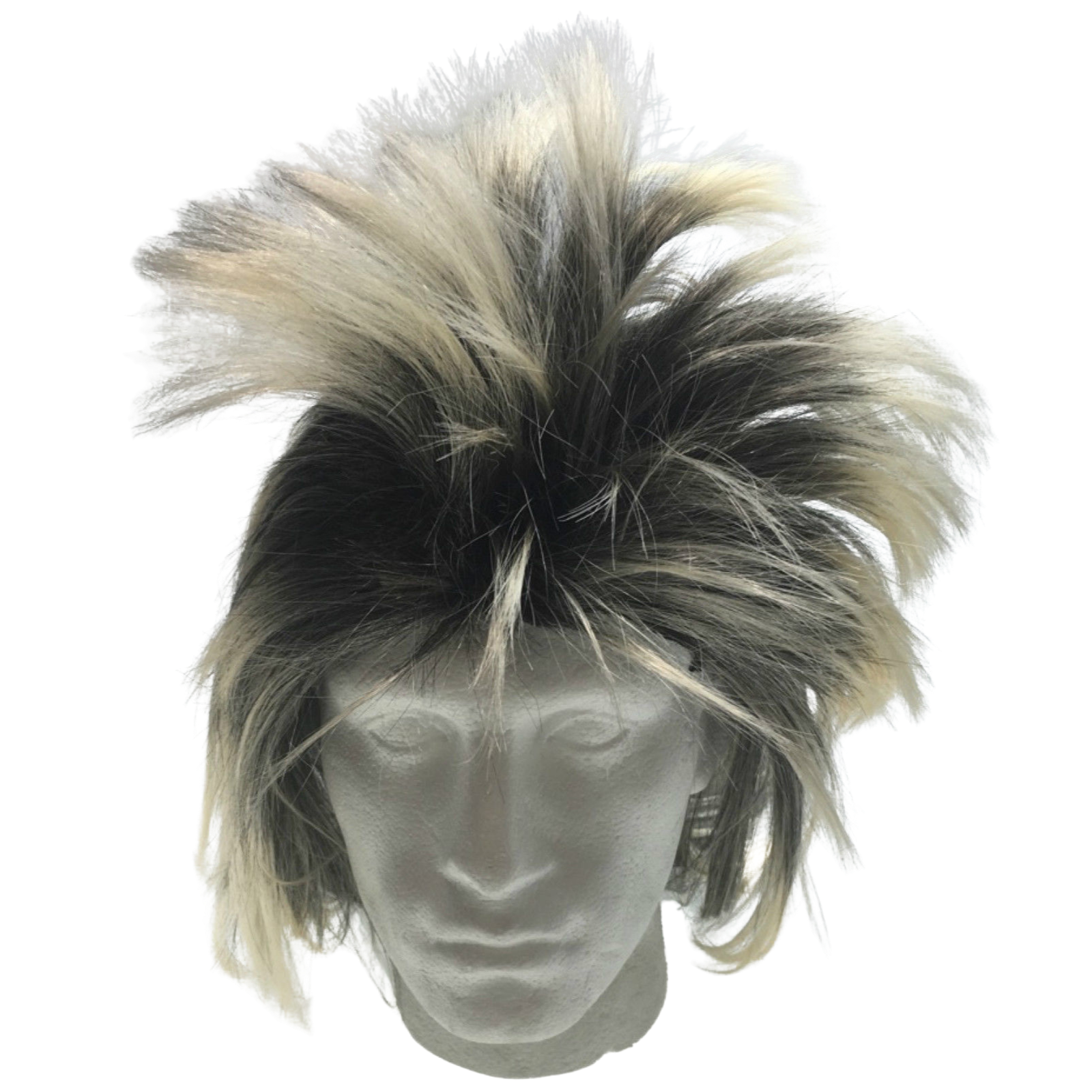 Mens Long SPIKY Wig Rock Punk 80s Fancy Dress Costume Bogan Mullet Spikey - Black/Blonde V563-BR-MLSKYWIG-BLK-BLONDE