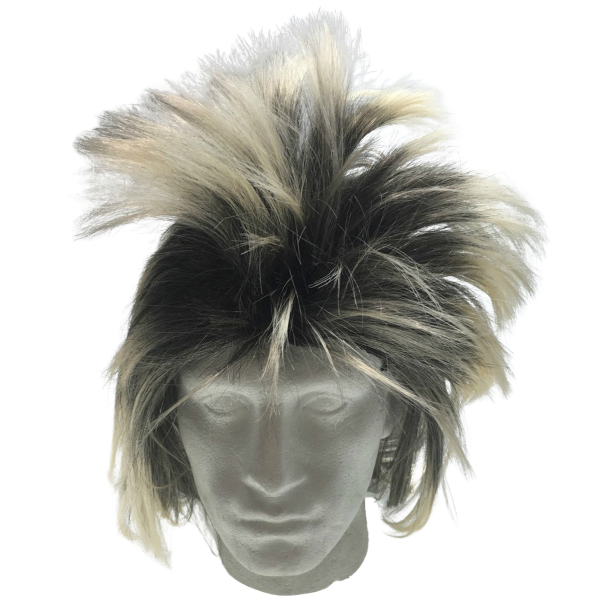 Mens Long SPIKY Wig Rock Punk 80s Fancy Dress Costume Bogan Mullet Spikey - Black/Blonde V563-BR-MLSKYWIG-BLK-BLONDE