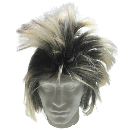 Mens Long SPIKY Wig Rock Punk 80s Fancy Dress Costume Bogan Mullet Spikey - Black/Blonde V563-BR-MLSKYWIG-BLK-BLONDE