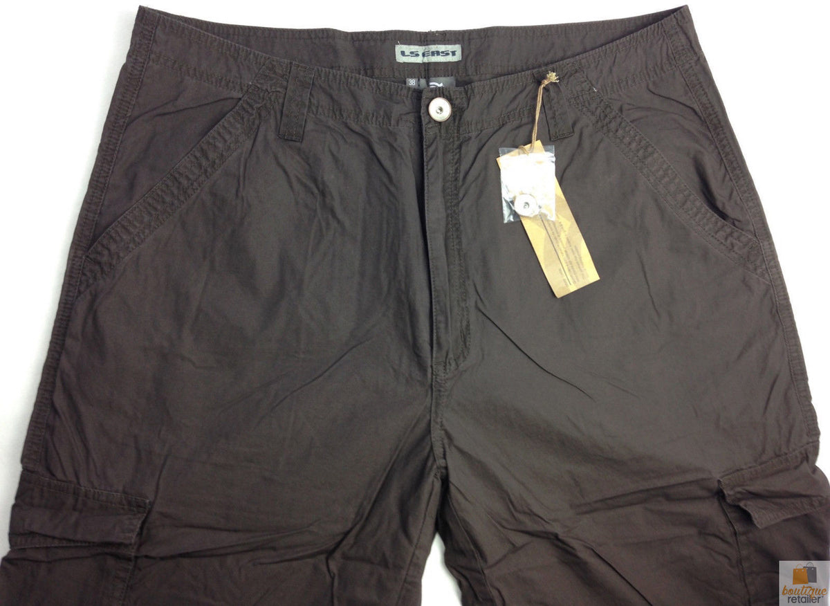 Mens 3/4 CARGO SHORTS Long Pants 100% COTTON Army Military Combat Summer - Brown - Small (30"") V563-BR-MNCRGOPNTS-BRWN-S