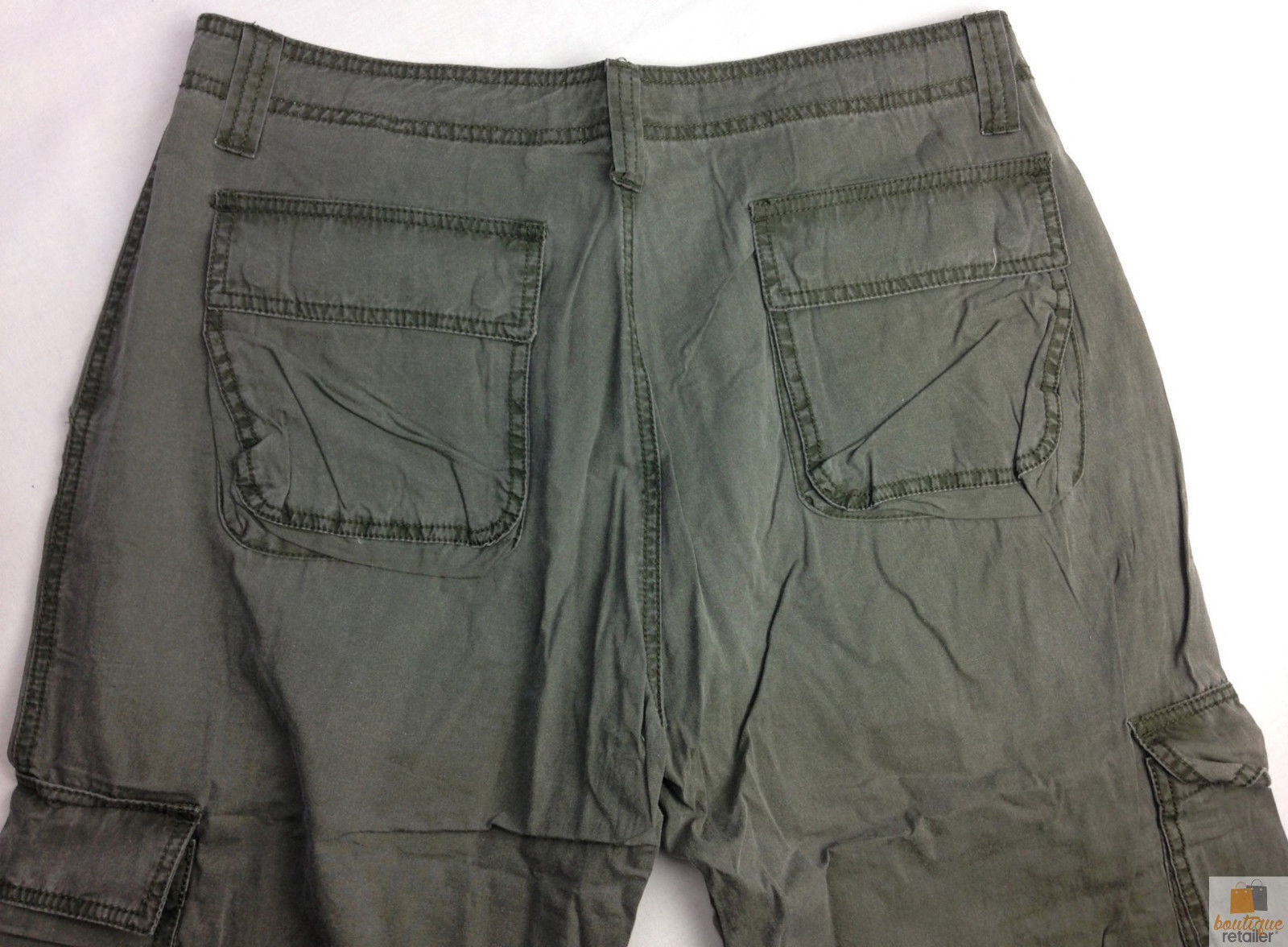 Mens 3/4 CARGO SHORTS Long Pants 100% COTTON Army Military Combat Summer - Olive (Washed Look) - Small (30"") V563-BR-MNCRGOPNTS-OLV-S