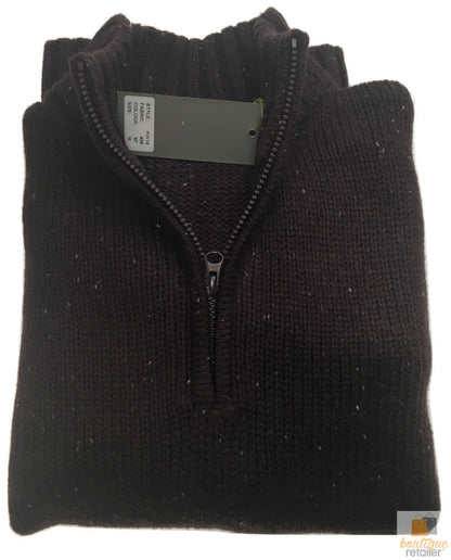 Mens Knit Jumper Pullover Sweater Knitted Casual Stretch Warm Winter - Half Zip Burgundy 97 (KW14) - L V563-BR-MNJMPR-BRGNDY97-L