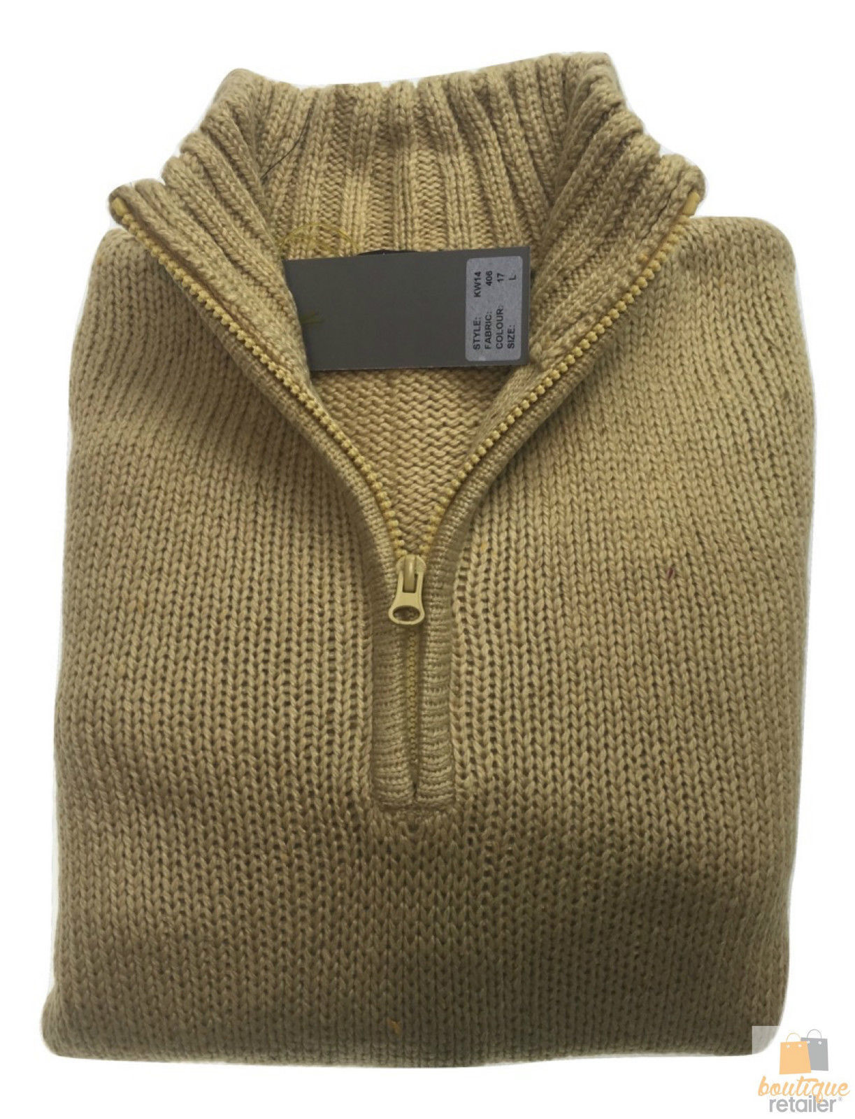 Mens Knit Jumper Pullover Sweater Knitted Casual Stretch Warm Winter - Half Zip Maize 17 (KW14) - L V563-BR-MNJMPR-HLFZIPMAIZE17-L