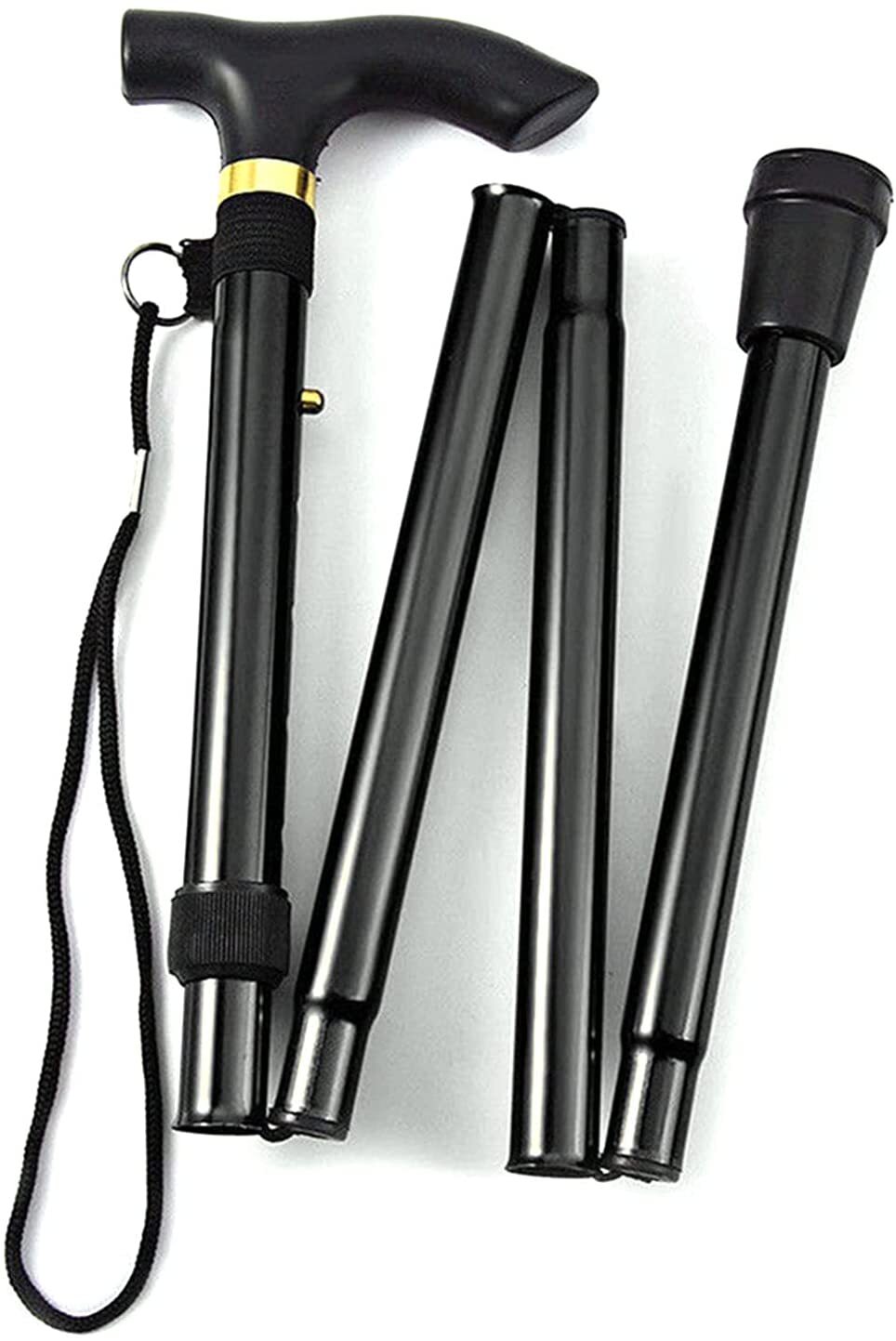 Adjustable Metal WALKING STICK Travel Cane Folding Pole Compact Retractable Hike - Black V563-BR-MWSTICK-BLACK
