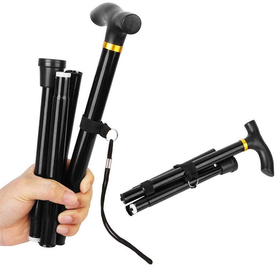 Adjustable Metal WALKING STICK Travel Cane Folding Pole Compact Retractable Hike - Black V563-BR-MWSTICK-BLACK