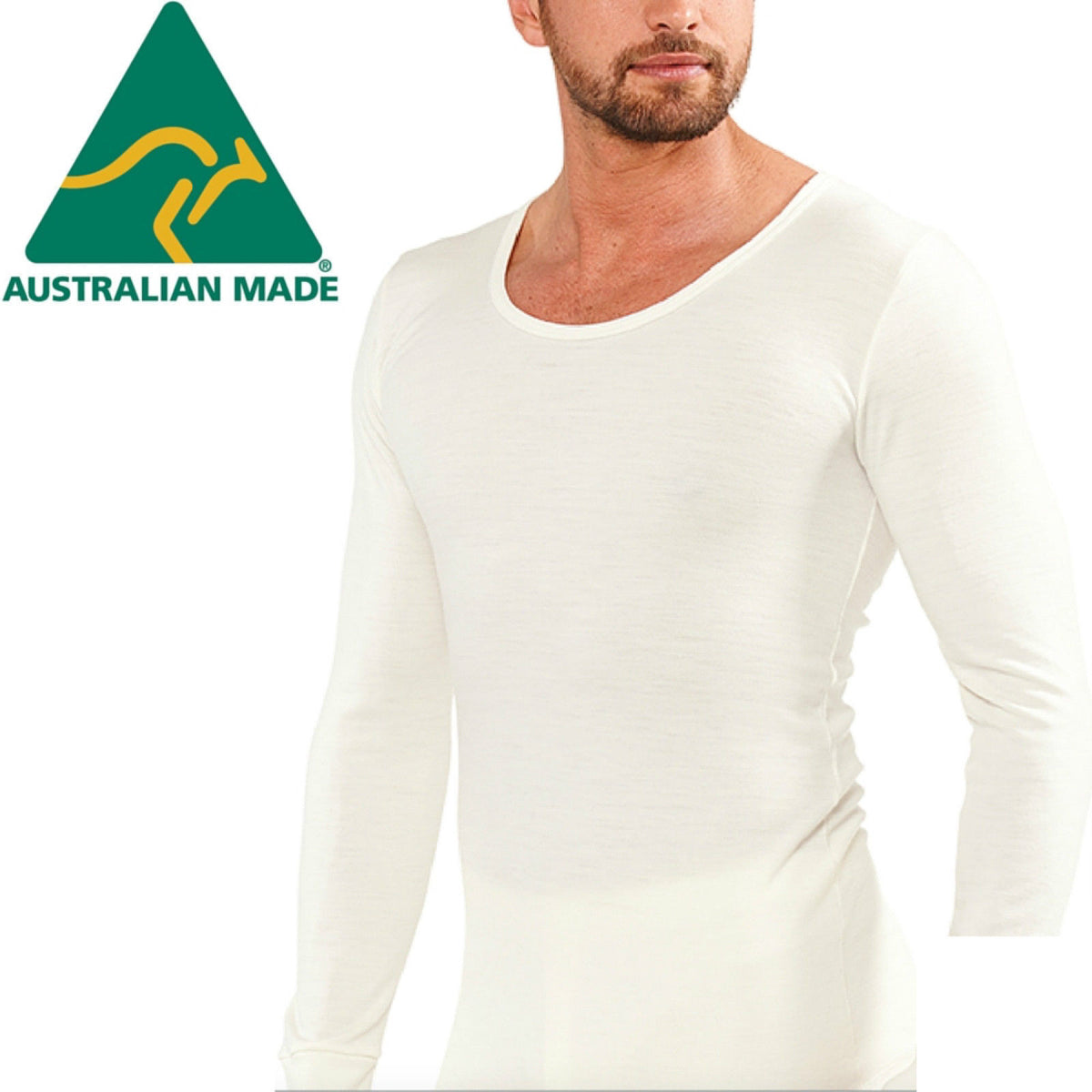 Mens THERMAL Long Sleeve Top Merino Wool Blend Underwear AUS MADE Thermals Warm - XX-Large (110cm) V563-BR-MWTOP-XXL110CM