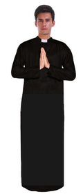 Men's PRIEST Father Costume Religious Halloween Robe Church Collar Vicar Preacher V563-BR-PRIESTCOST