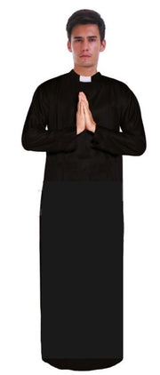 Men's PRIEST Father Costume Religious Halloween Robe Church Collar Vicar Preacher V563-BR-PRIESTCOST