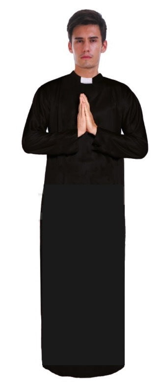 Men's PRIEST Father Costume Religious Halloween Robe Church Collar Vicar Preacher V563-BR-PRIESTCOST