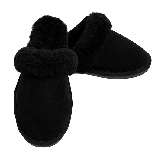 Sheepskin Wool Womens Slippers Scuffs Slip On Winter Ugg Slippers in Black - 6 V563-BR-SHEEPSCUFFS-BLKFR-6