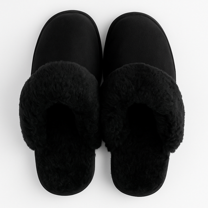 Sheepskin Wool Womens Slippers Scuffs Slip On Winter Ugg Slippers in Black - 6 V563-BR-SHEEPSCUFFS-BLKFR-6