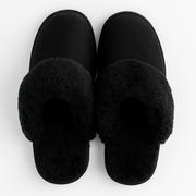 Sheepskin Wool Womens Slippers Scuffs Slip On Winter Ugg Slippers in Black - 8