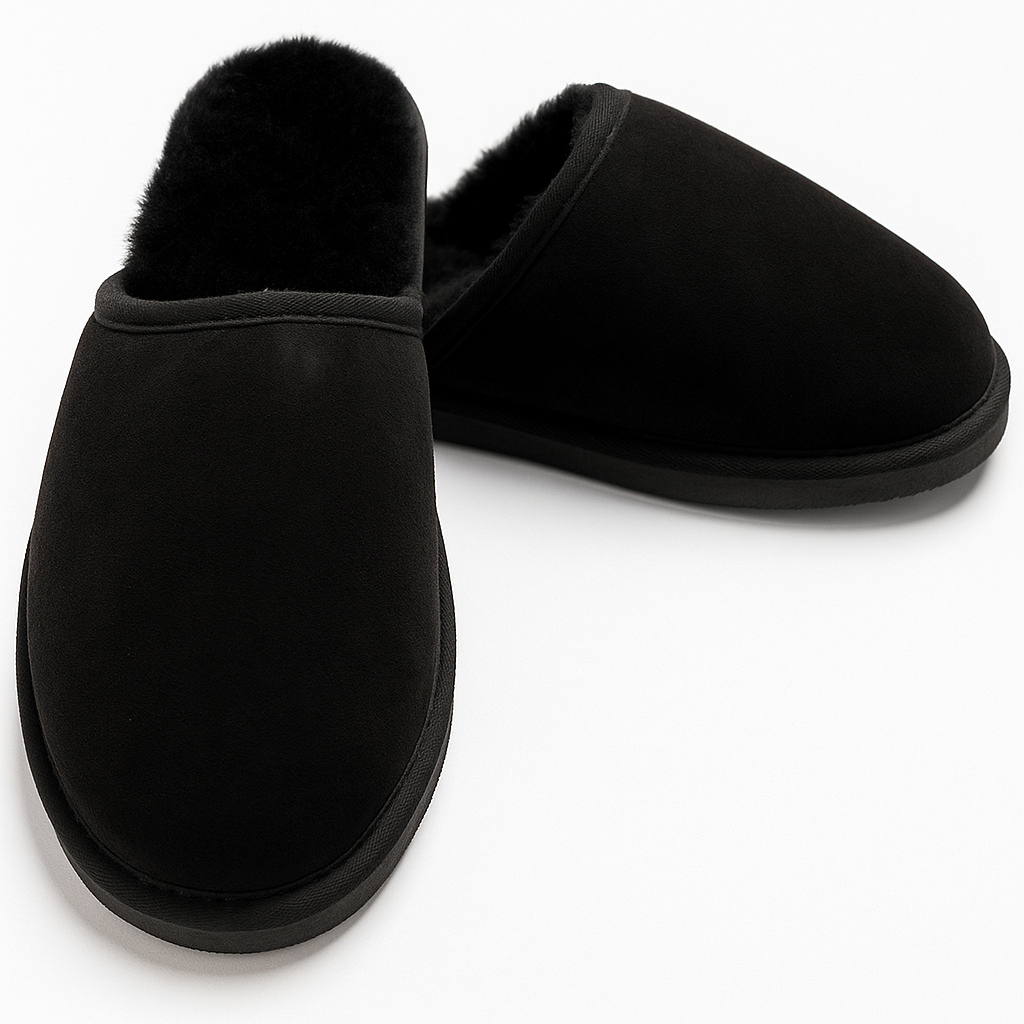 Sheepskin Wool Unisex Slippers Scuffs Slip On Winter Ugg Slippers in Black - 9