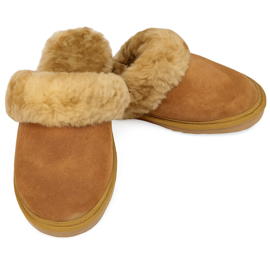 Sheepskin Wool Womens Slippers Scuffs Slip On Winter Ugg Slippers in Chestnut - 5 V563-BR-SHEEPSCUFFS-CNTFR-5