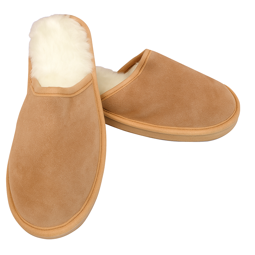Sheepskin Wool Unisex Slippers Scuffs Slip On Winter Ugg Slippers in Chestnut - 10