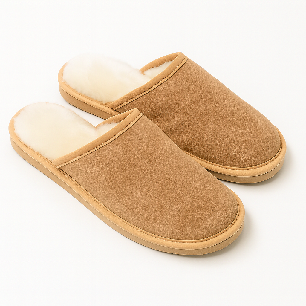 Sheepskin Wool Unisex Slippers Scuffs Slip On Winter Ugg Slippers in Chestnut - 8