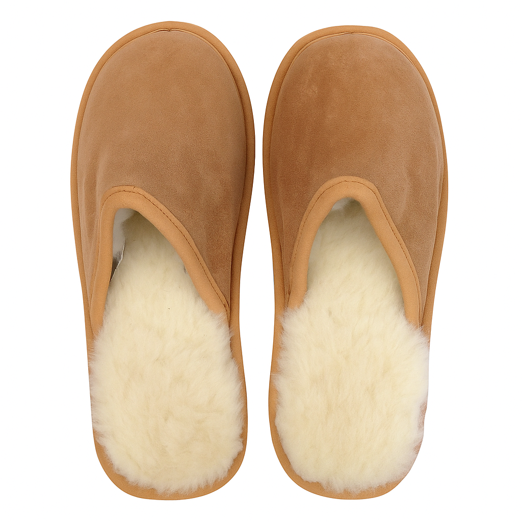 Sheepskin Wool Unisex Slippers Scuffs Slip On Winter Ugg Slippers in Chestnut - 8