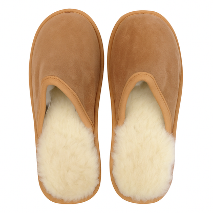 Sheepskin Wool Unisex Slippers Scuffs Slip On Winter Ugg Slippers in Chestnut - 9 V563-BR-SHEEPSCUFFS-CNTWOFR-9
