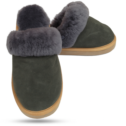 Sheepskin Wool Womens Slippers Scuffs Slip On Winter Ugg Slippers in Grey - 6 V563-BR-SHEEPSCUFFS-GRYFR-6