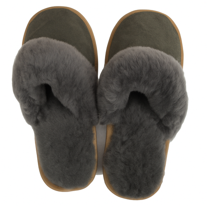 Sheepskin Wool Womens Slippers Scuffs Slip On Winter Ugg Slippers in Grey - 6 V563-BR-SHEEPSCUFFS-GRYFR-6