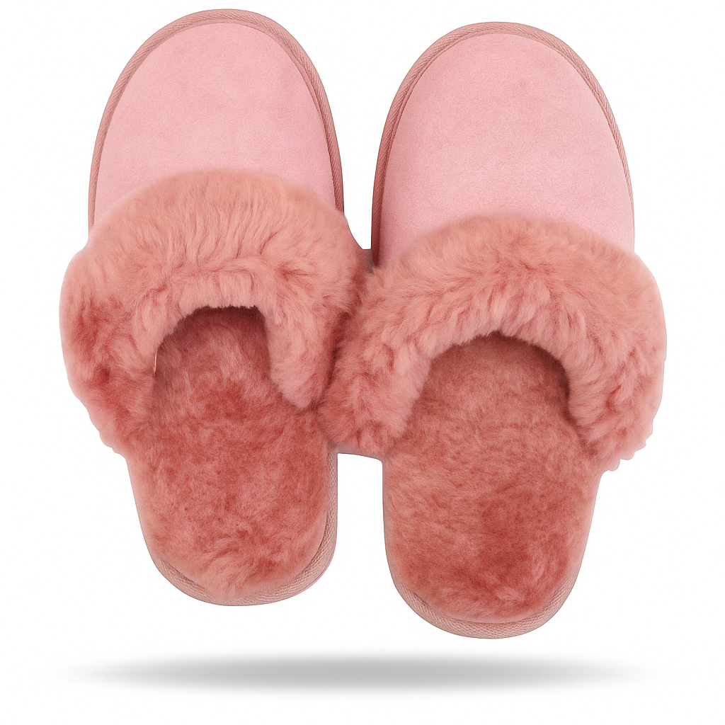 Sheepskin Wool Womens Slippers Scuffs Slip On Winter Ugg Slippers in Pink - 8