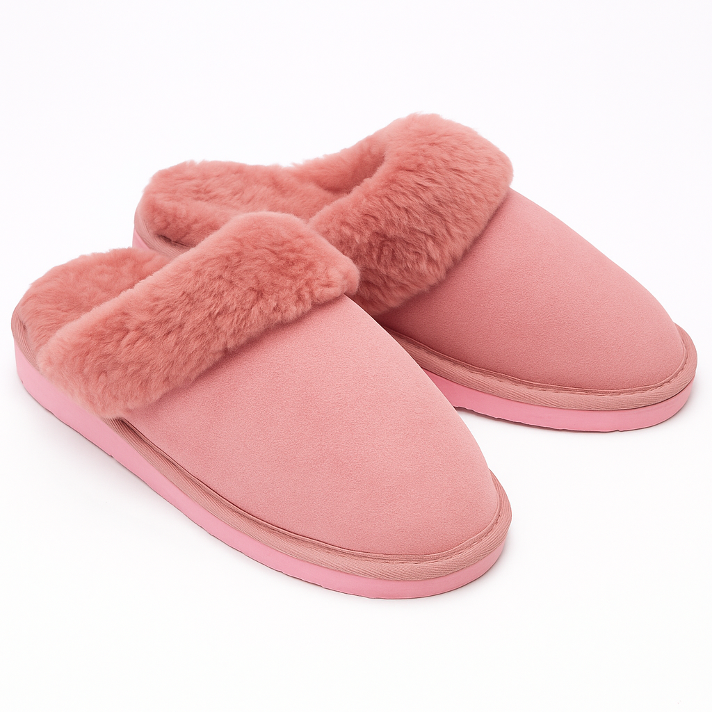 Sheepskin Wool Womens Slippers Scuffs Slip On Winter Ugg Slippers in Pink - 9