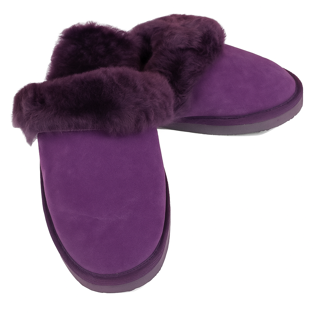 Sheepskin Wool Womens Slippers Scuffs Slip On Winter Ugg Slippers in Purple - 10