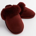 Sheepskin Wool Womens Slippers Scuffs Slip On Winter Ugg Slippers in Burgundy/Red - 6