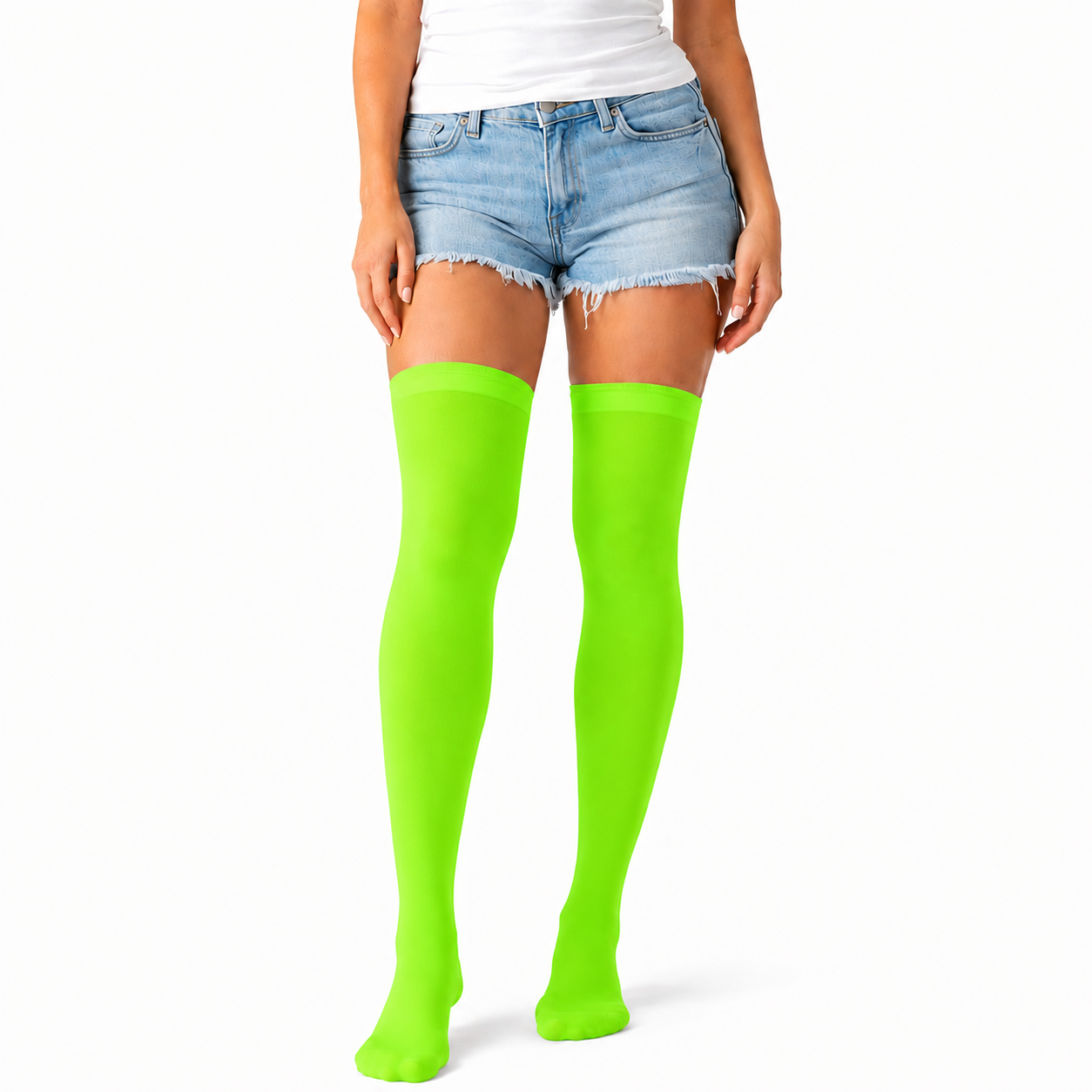 Over Knee Stay Up Stockings Hosiery Party Costume Socks - Fluro Green