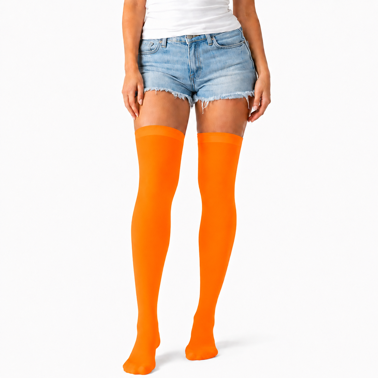 Over Knee Stay Up Stockings Hosiery Party Costume Socks - Fluro Orange
