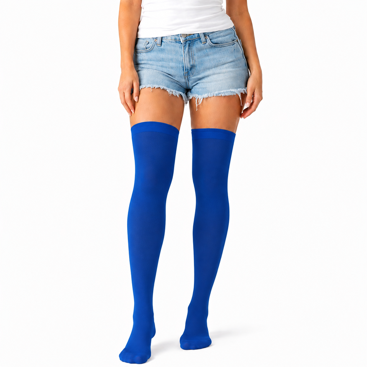 Over Knee Stay Up Stockings Hosiery Party Costume Socks - Plain Blue