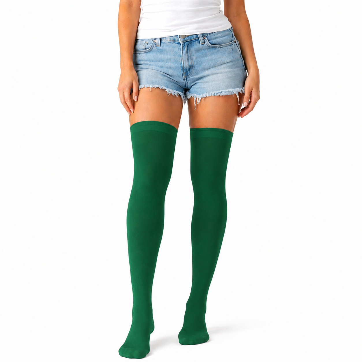Over Knee Stay Up Stockings Hosiery Party Costume Socks - Plain Green